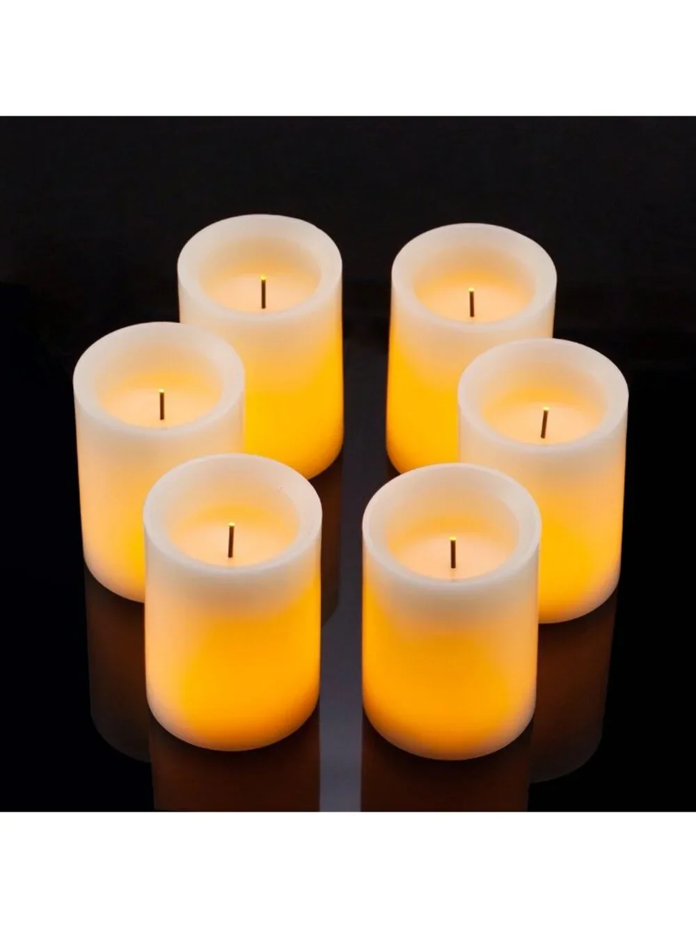 Set of 6 Ivory Flameless LED Pillar Candles with Remote & Timer - Real Wax